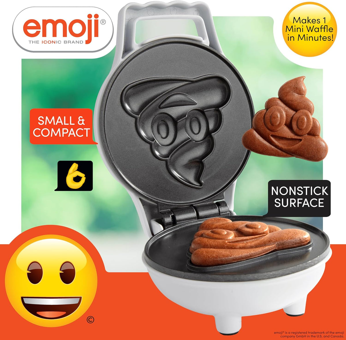 Emoji Poop Mini Waffle Maker- Breakfast Fun for Kids w Cute Smiley Face Design, 4" Waffler Iron Makes Poo Shaped Pan Cakes or Waffles, Electric Nonstick Appliance w Recipes, Funny Gag Gift for Him Her - PuriLite