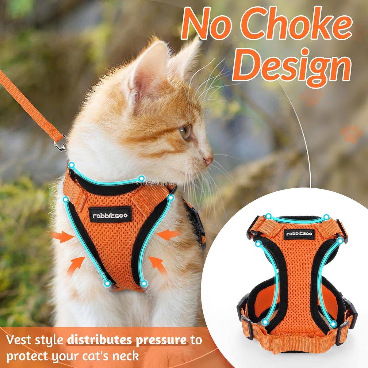rabbitgoo Cat Harness and Leash for Walking, Escape Proof Soft Adjustable Vest Harnesses for Small Medium Cats, Easy Control Breathable Reflective Strips Jacket, XS, Black - PuriLite