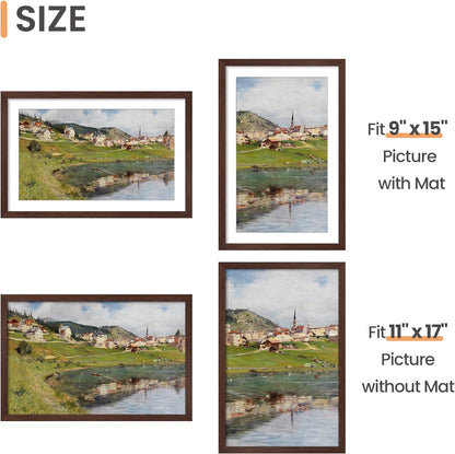 upsimples 11x14 Picture Frame, Display Pictures 8x10 with Mat or 11x14 Without Mat, Wall Hanging Photo Frames, Black - PuriLite