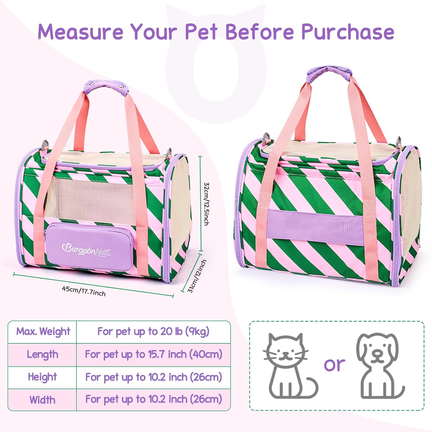 BurgeonNest Cat Carriers for Medium Cats Under 25 lbs, Pet Carrier for Cats with Unique Side Bag,Top Load Small Pet Carrier Soft-Sided Escape Proof with 4 Ventilated Windows - PuriLite