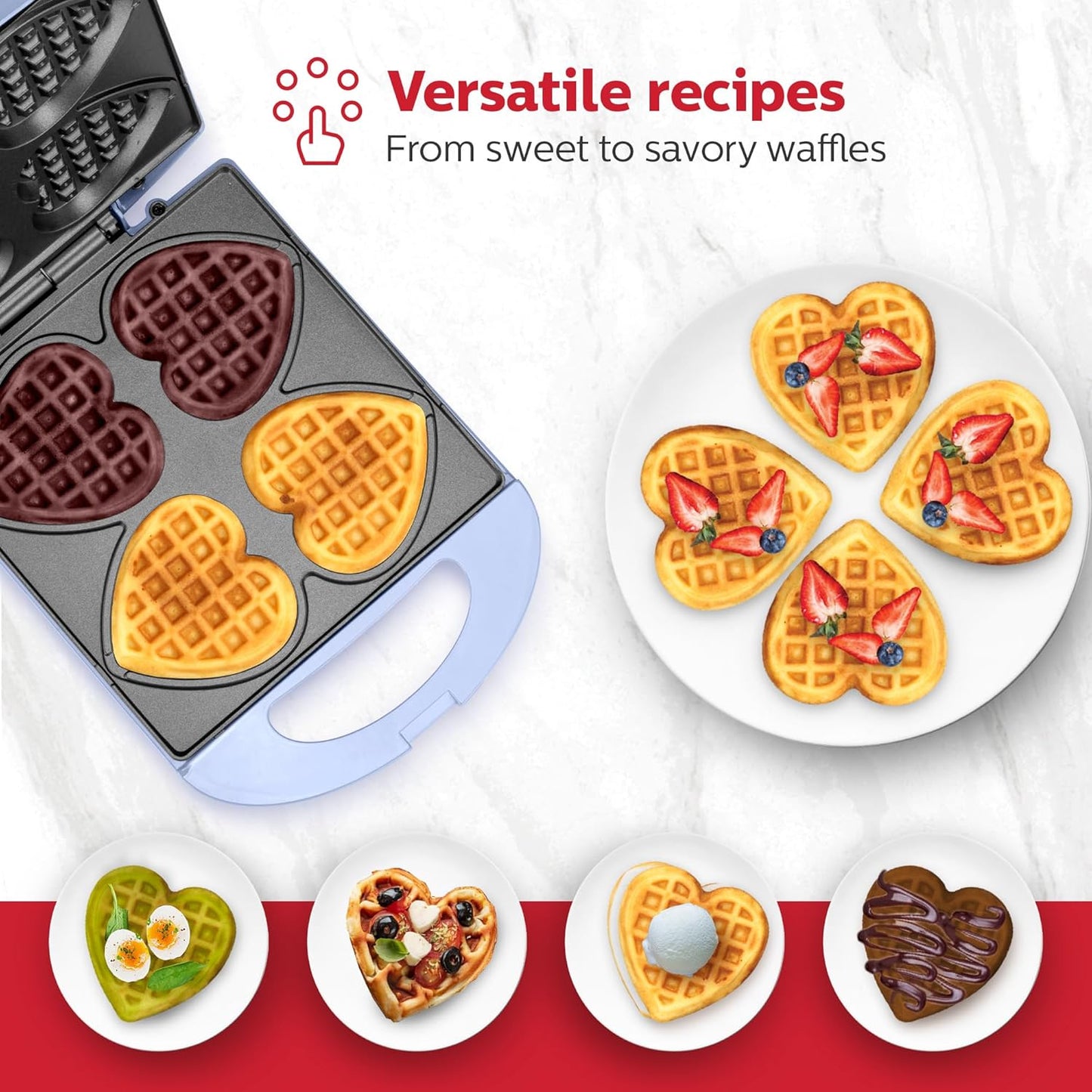 Holstein Housewares - Non-Stick Heart Waffle Maker, Lavender - Makes 4 Heart-Shaped Waffles in Minutes - PuriLite