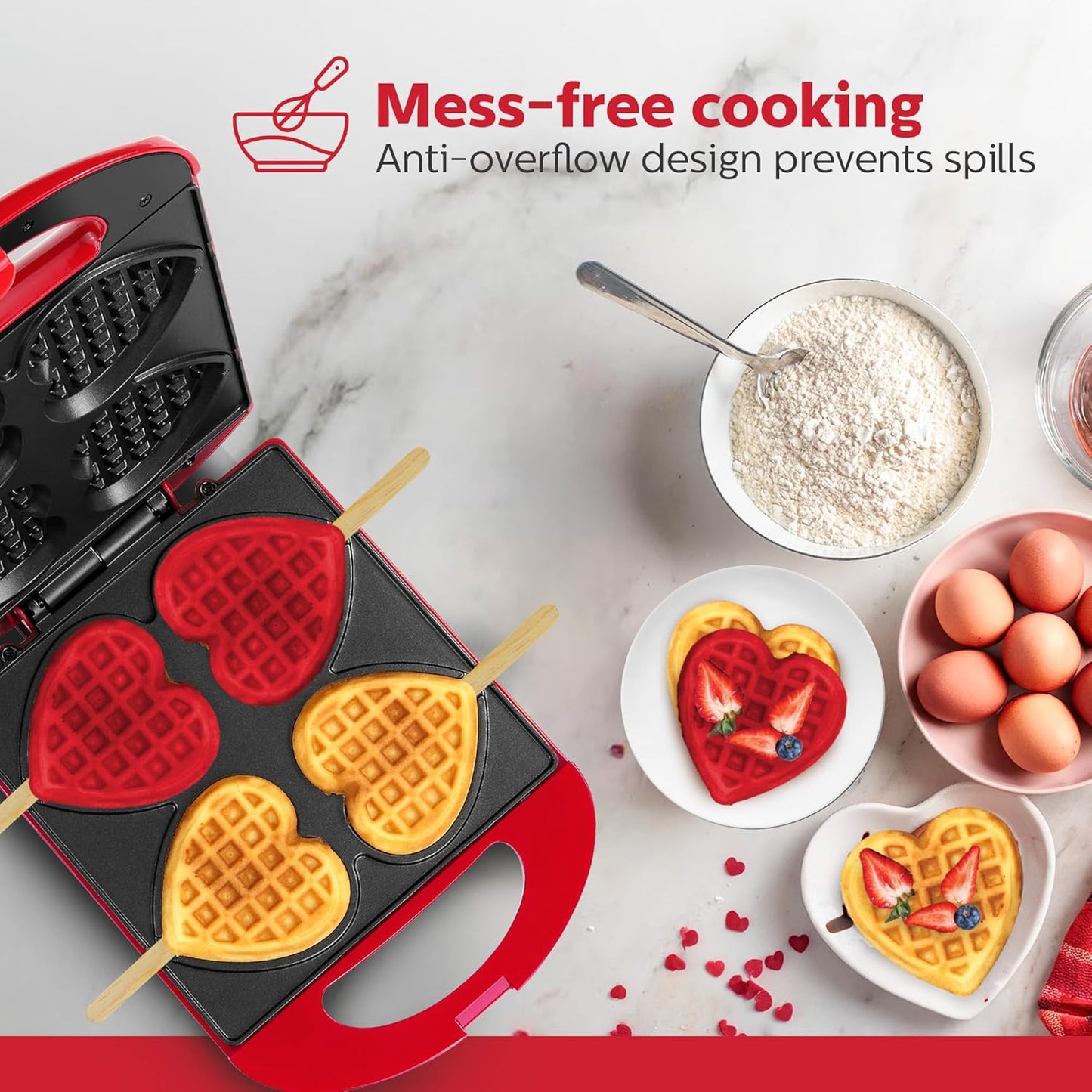 Holstein Housewares - Non-Stick Heart Waffle Maker, Lavender - Makes 4 Heart-Shaped Waffles in Minutes - PuriLite