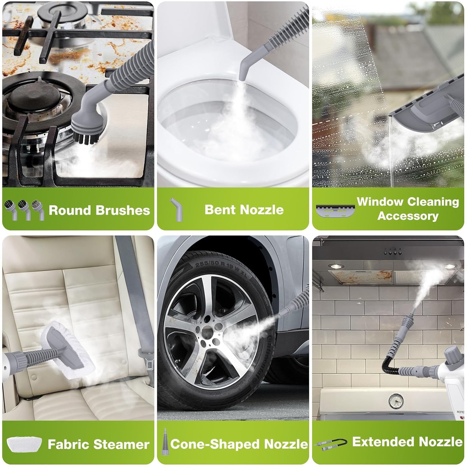 AOTER Pressurized Handheld Steam Cleaner, Portable Steam Cleaner Multipurpose for Home, Multi-Surface Steam Cleaner for Tile, Grout, Windows, Bathroom, Kitchen, Car Cleaning, with 12pcs Accessories - PuriLite