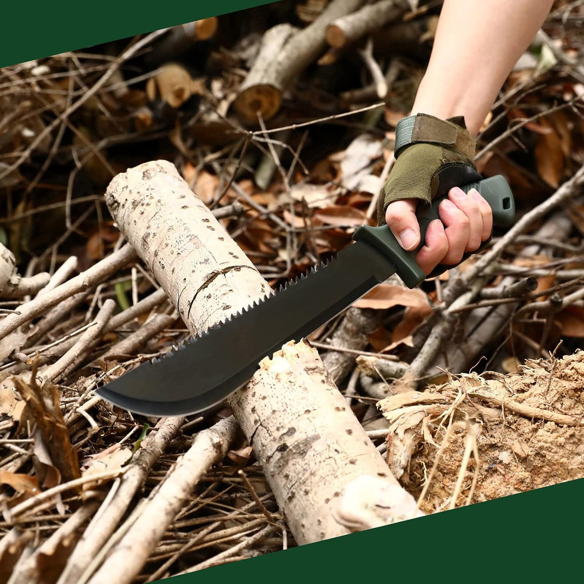 Mossy Oak Axe and Fixed Blade Knife with Sheath, One-Piece Camping Hatchet and Hunting Knife with Rope Handle, Includes Zoomable Tactical Flashlight and Many Other Tools, 15 Pieces Camping Tool Set - PuriLite