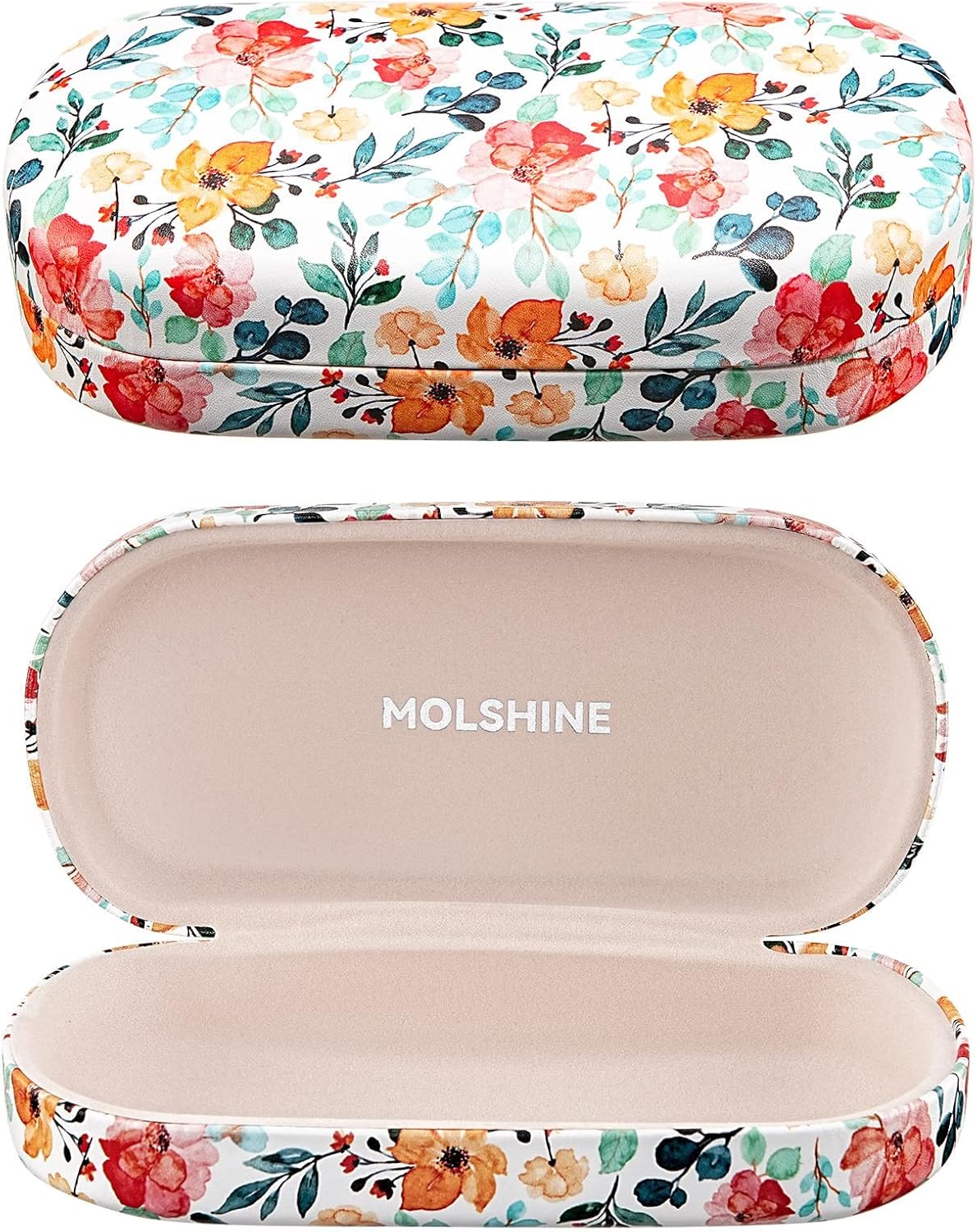 molshine Hard Shell Leather Sunglasses Case,Classic Large Glasses Case for Women Men,Sunglass Eyeglasses - PuriLite