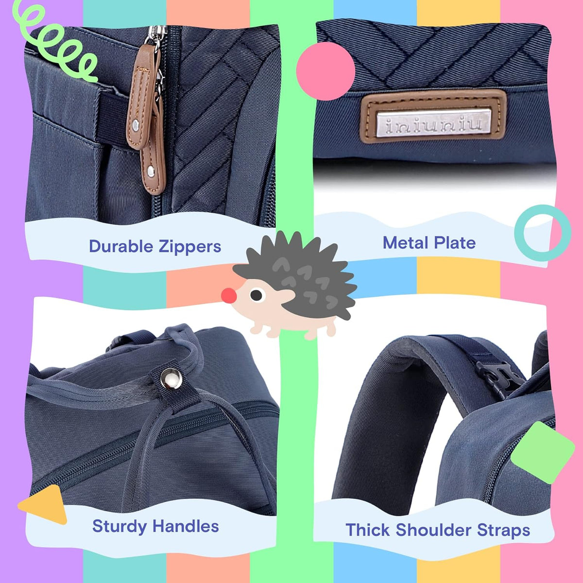 Diaper Bag Backpack, iniuniu Large Baby Bags with Diaper Pouch, Washable Changing Pad, Pacifier Case and Stroller Straps - PuriLite