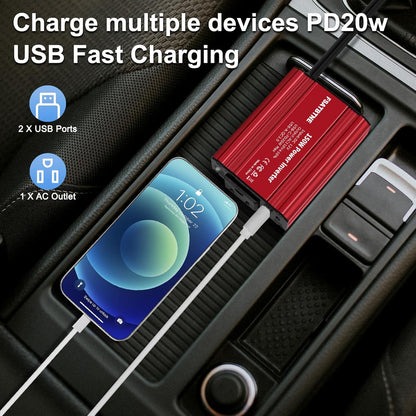 FSATBTNE 400W Power Inverter 12V DC to 110V AC Car Plug Adapter Outlet Converter with [65W PD USB-C] & [18W QC USB-A] Fast Charging Ports and 2 AC Outlets Car Power Inverters for Vehicles - PuriLite
