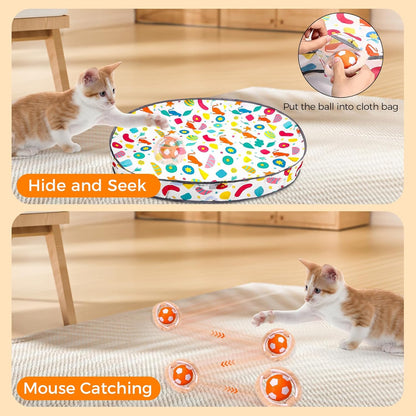 VIWIK Interactive Cat Toys for Indoor Cats, Hide and Seek Mouse Catching Game Cat Ball Toy, Automatic Motion Activated Kitten Toys, Low Noise Fast Rolling Ball in Play Mat for Bored Adult Cats - PuriLite