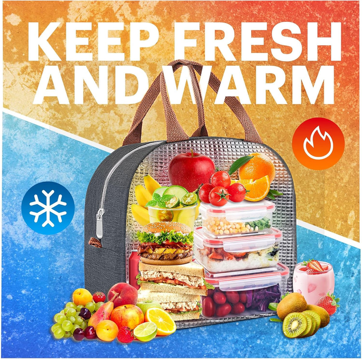 Lunch Bag for Women & Men Adult Insulated Lunch Box, Small Leakproof Cooler Food Lunch Containers Reusable High Capacity Lunch Tote Bags for Work, Travel, Outdoor - PuriLite