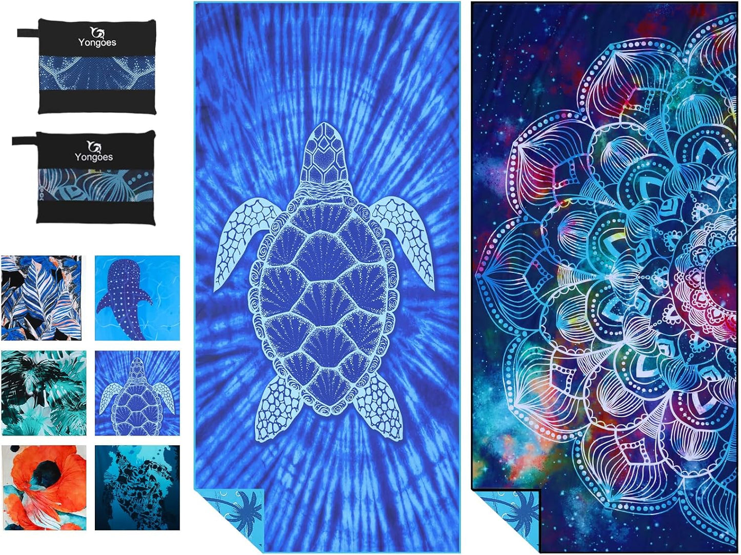 4 Pack Microfiber Lightweight Thin Beach Towel Sand Free Quick Dry Super Absorbent Compact Oversized Large Towels for Swimming Pool Yoga Gym Travel Vacation Beach Accessories Essentials for Adults - PuriLite