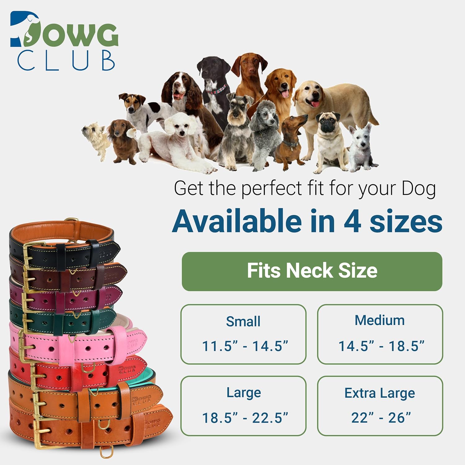 DowgClub | Genuine Leather Dog Collar | Full Grain, Heavy Duty | Comfortable, Strong | Best for Pups, Small, Medium & Large Breeds | Pink, Brown, Black, Tan - PuriLite