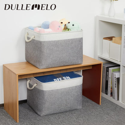 DULLEMELO Storage Baskets for Shelves, Fabric Collapsible Rectangular Storage Bins for Shelves, Closets, Nursery, Home, Office, Empty Gift Baskets (White&Teal) - PuriLite