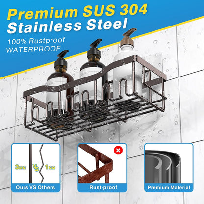 EUDELE 5-Pack Rustproof Stainless Steel Shower Caddy – No Drill Adhesive Bathroom Organizer with Large Capacity, Spacious Shower Shelves for Inside Shower, Kitchen & Home Decor Storage - PuriLite