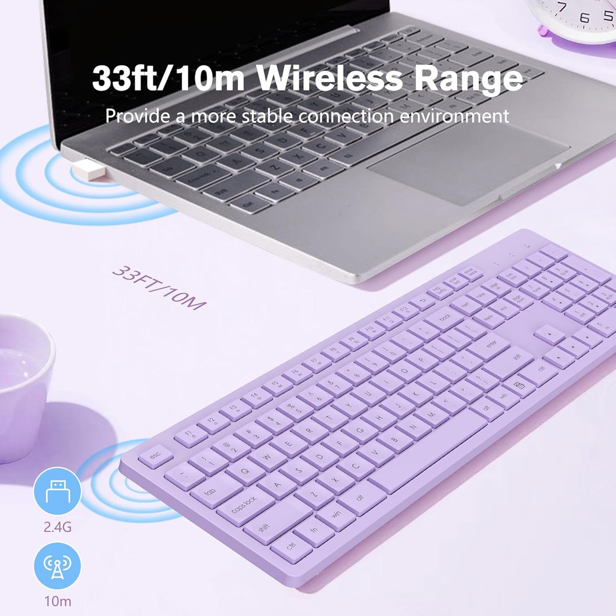 LeadsaiL Wireless Keyboard | Ergonomic Keyboard | Full-Sized Keyboard | Noiseless Keyboard | 2.4GHz Wireless Keyboard | USB Keyboard - PuriLite