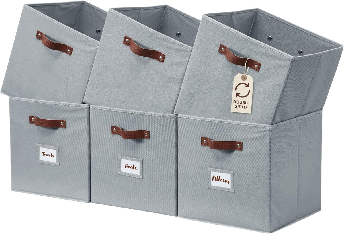 DECOMOMO Cube Storage Bin, Storage Cubes with Labels, Baskets for Shelves Kallax Linen Closet Organizers (Cube 10.5x11"/ 6pcs, Black) - PuriLite