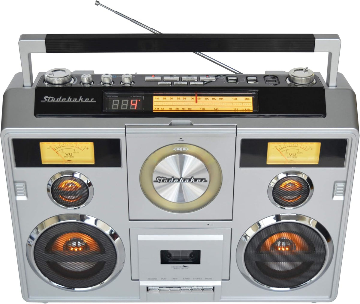 Sound Station Portable Stereo with Bluetooth/CD/AM-FM Radio/Cassette Recorder (Silver) - PuriLite