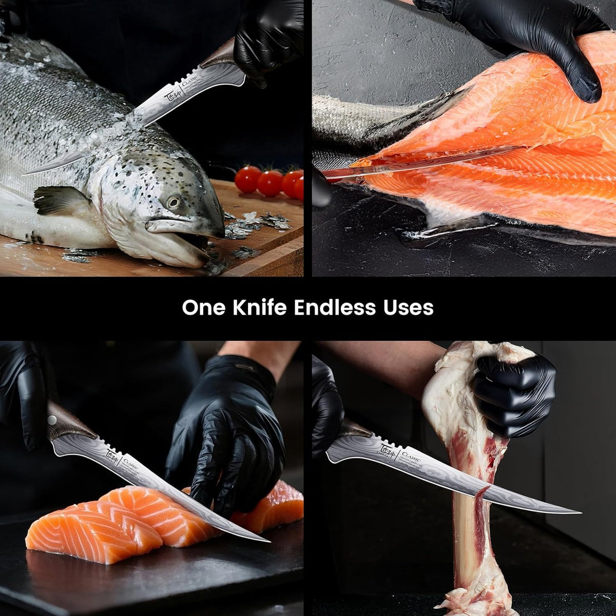 SYOKAMI Fillet Knife, Razor Sharp 7.2 Inch Boning Knife, High Carbon Stainless Steel Filet Knives with High Flexibility, Wooden Handle, Full Tang Damascus Pattern Fish Knives, Ideal for Gifting - PuriLite