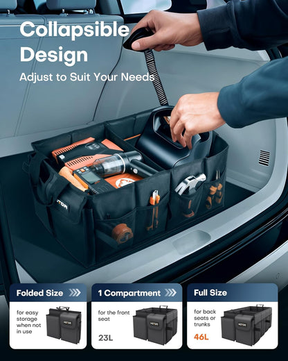 HOTOR Trunk Organizer - Car Organizer, Foldable Trunk organizer for SUVs & Sedans, Car Accessories, Tools, Sundries, 2 Compartments, Black - PuriLite