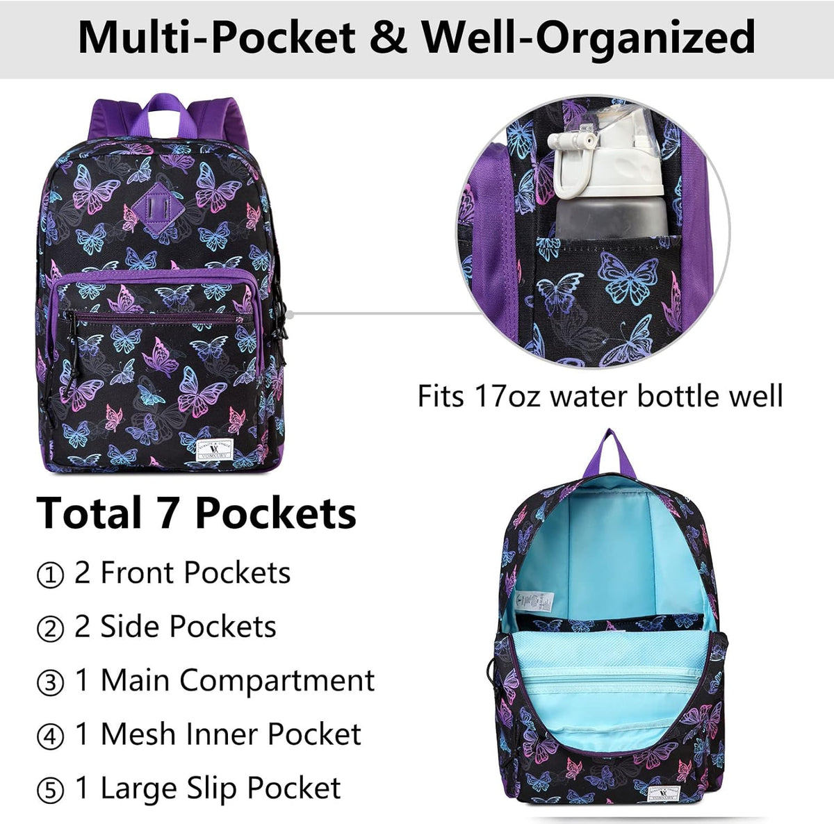 School Backpack for Kids,Lightweight Water Resistant Work Travel Backpack for Women Men Teens VONXURY - PuriLite