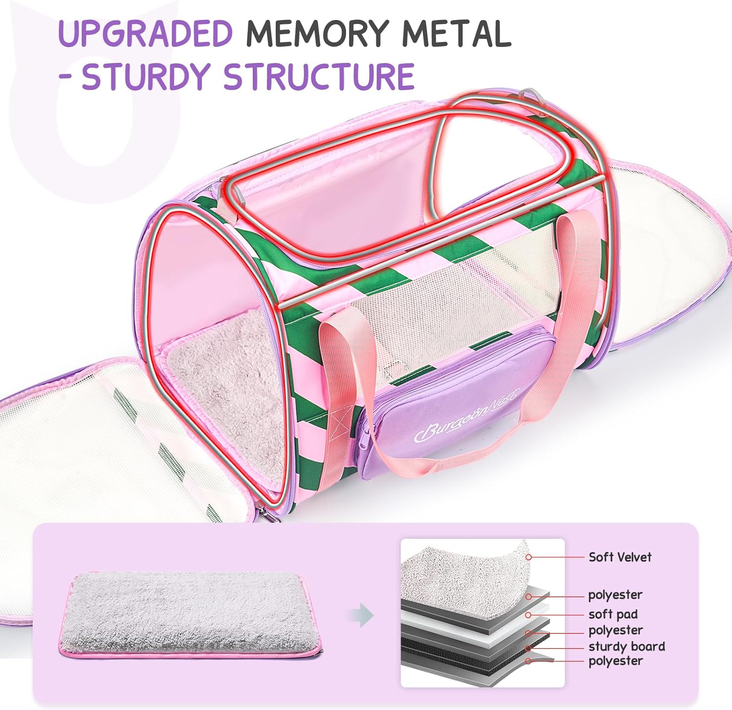 BurgeonNest Cat Carriers for Medium Cats Under 25 lbs, Pet Carrier for Cats with Unique Side Bag,Top Load Small Pet Carrier Soft-Sided Escape Proof with 4 Ventilated Windows - PuriLite