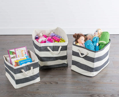 DII Storage Basket or Bin, Collapsible & Convenient Storage Solution for Office, Bedroom, Closet, Toys, Laundry (Large) - Pink Rugby Stripe - PuriLite