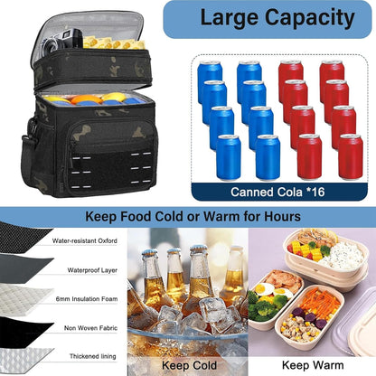 Lunch Box Cooler Bag - Insulated Tactical Lunchbox for Men - XLarge Lunch Pail Lunch Kit for Adults Work Outdoor Shifts Trips Black Camo 25L - PuriLite