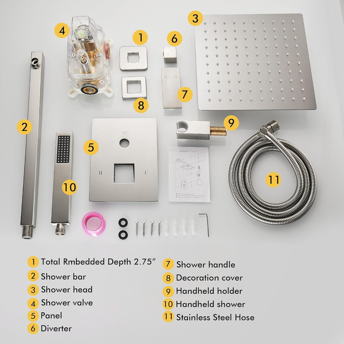 Fransiton Shower System Rain Shower System Set Ceiling Mounted, Rainfall Shower Head with Handheld, Bathroom Shower Kit (Valve Included) (8" - Wall Mount, Matte Black) - PuriLite