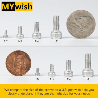 Mywish 900Pcs Metric Screw Assortment, M3 M4 M5 M6 Screw Assortment Kit 304 Stainless Steel Hex Socket Button Head Socket Cap Metric Screws Bolts & Flat Washers/Nuts/Hex Wrenches 16 Sizes 8MM to 20MM - PuriLite