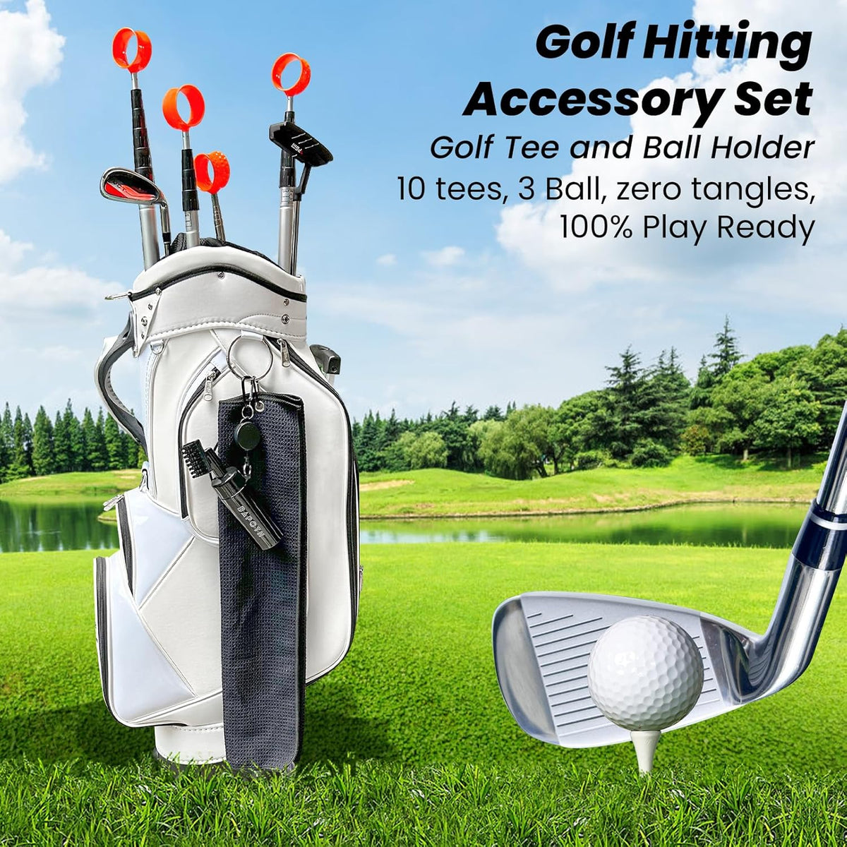 BAPOTH Golf Club Cleaner, Non-Leaking Stretchable Golf Brush with Golf Towel (60 * 40cm), Strong Bristles Brush Can Hold 5 oz Water, Essentials Golf Accessories Gifts for Men Women - PuriLite