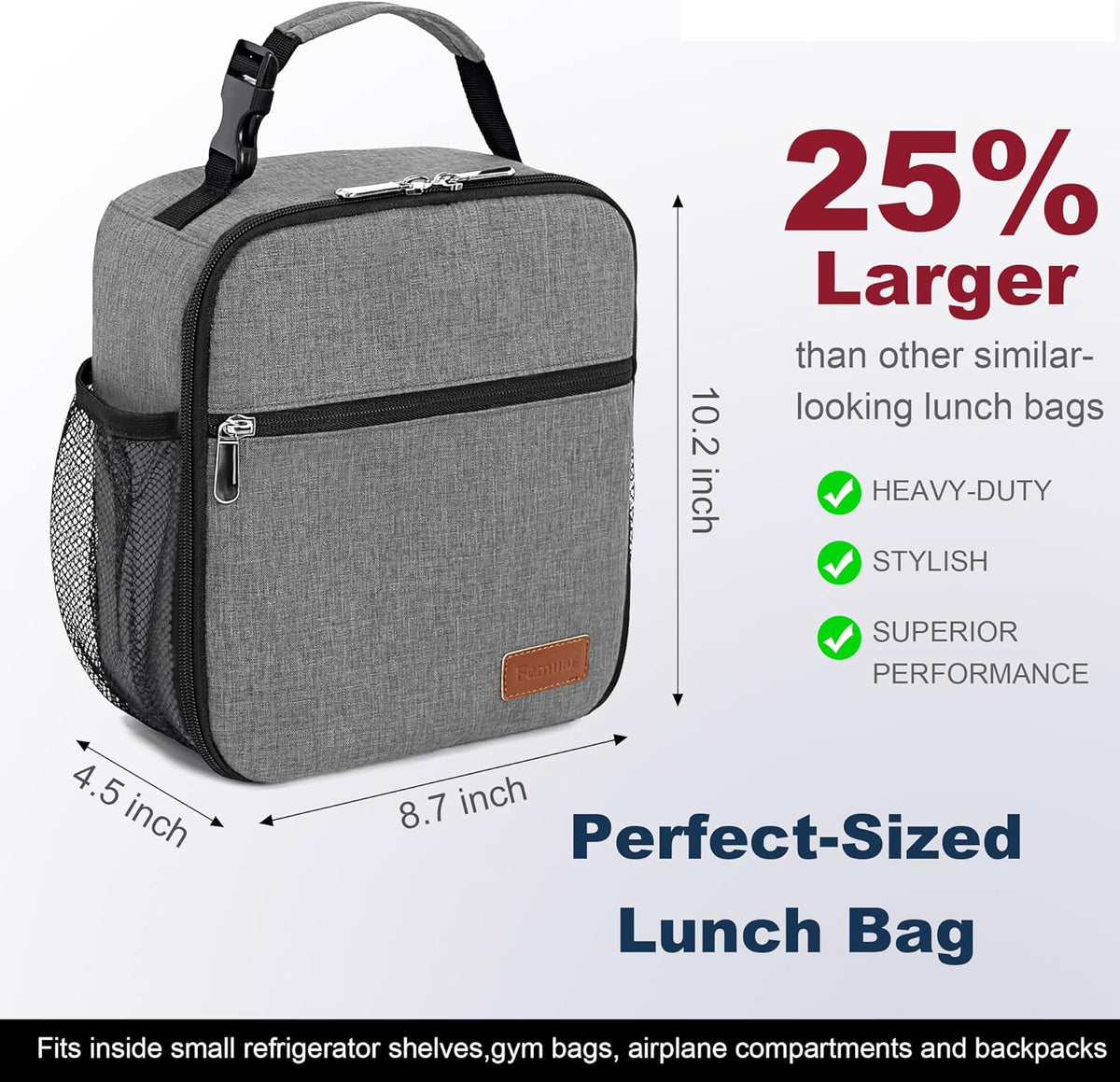 Lunch Box for Men Women Adults Small Lunch Bag for Office Work Picnic - Reusable Portable Lunchbox, Black - PuriLite