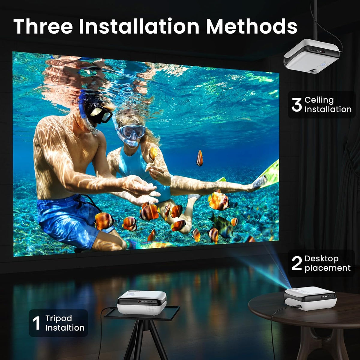 Official Licensed Google TV Smart Projector, HAPPRUN Projector 4k Support with Dolby Sound, Built-in Streaming Apps, Native 1080P, Wi-Fi & Bluetooth, Projecteur for Home Cinema,Gaming,Outdoor - PuriLite