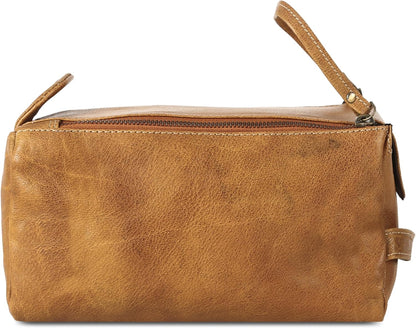 Premium Buffalo Leather Unisex Toiletry Bag Travel Dopp Kit Shaving kit (Distressed Tan) - PuriLite