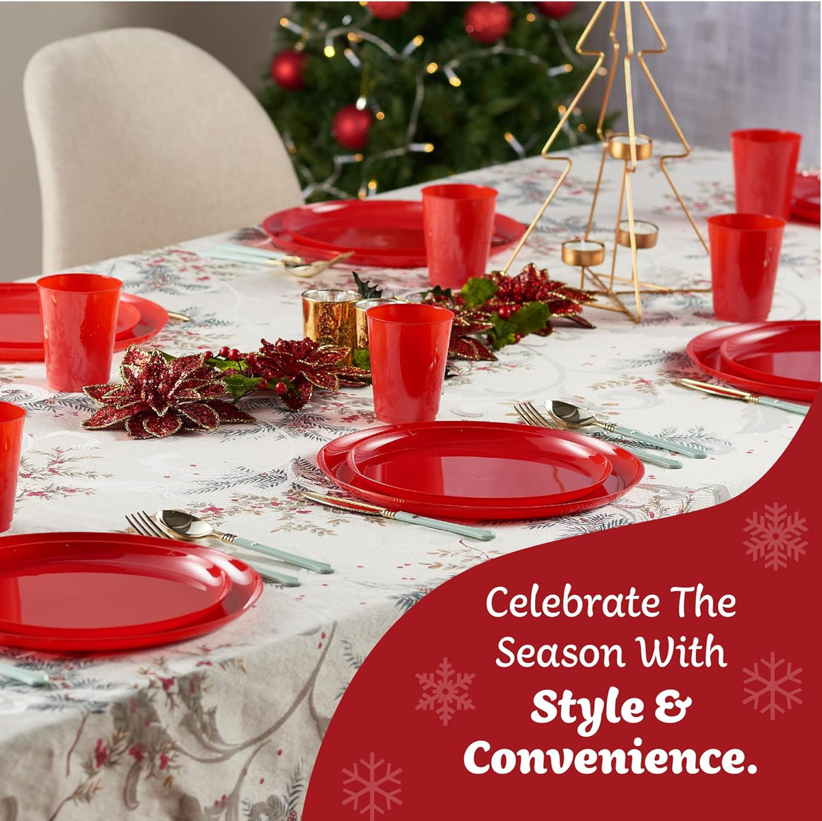 PLASTICPRO [30 Pack 10.7'' Christmass Green Plastic Party Plates Edge Collection Premium heavyweight Elegant Disposable Tableware Dishes - PuriLite