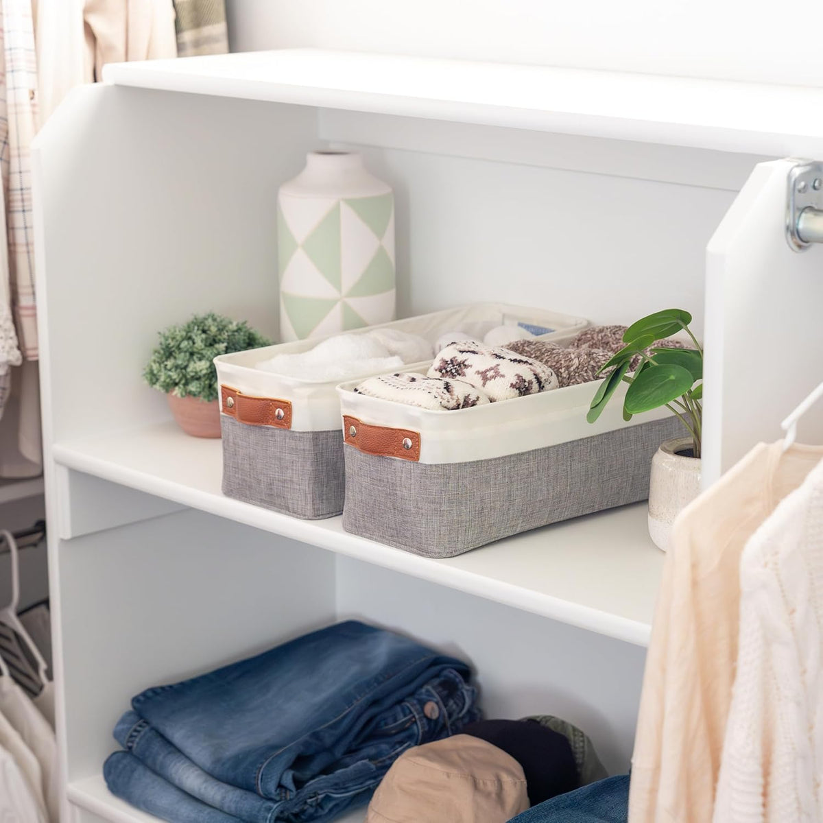 OrganiHaus Large Fabric Storage Baskets for Shelves 3 Pack, 15x11in Closet Storage Bins for Shelves, Cloth Baskets, Fabric Storage Cubes, Linen Closet Organizers, Fabric Basket, White Basket - PuriLite