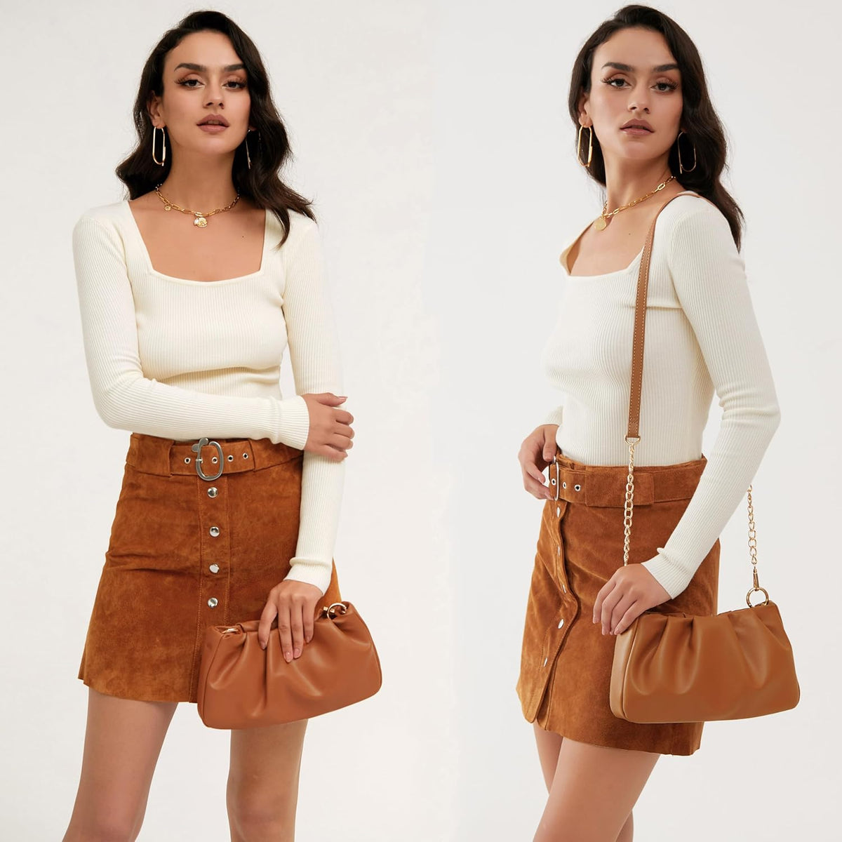 Cloud Pouch Bag Women Shoulder Handbag Soft Vegan Leather Vintage Hobo Chain Cross body Bag - PuriLite