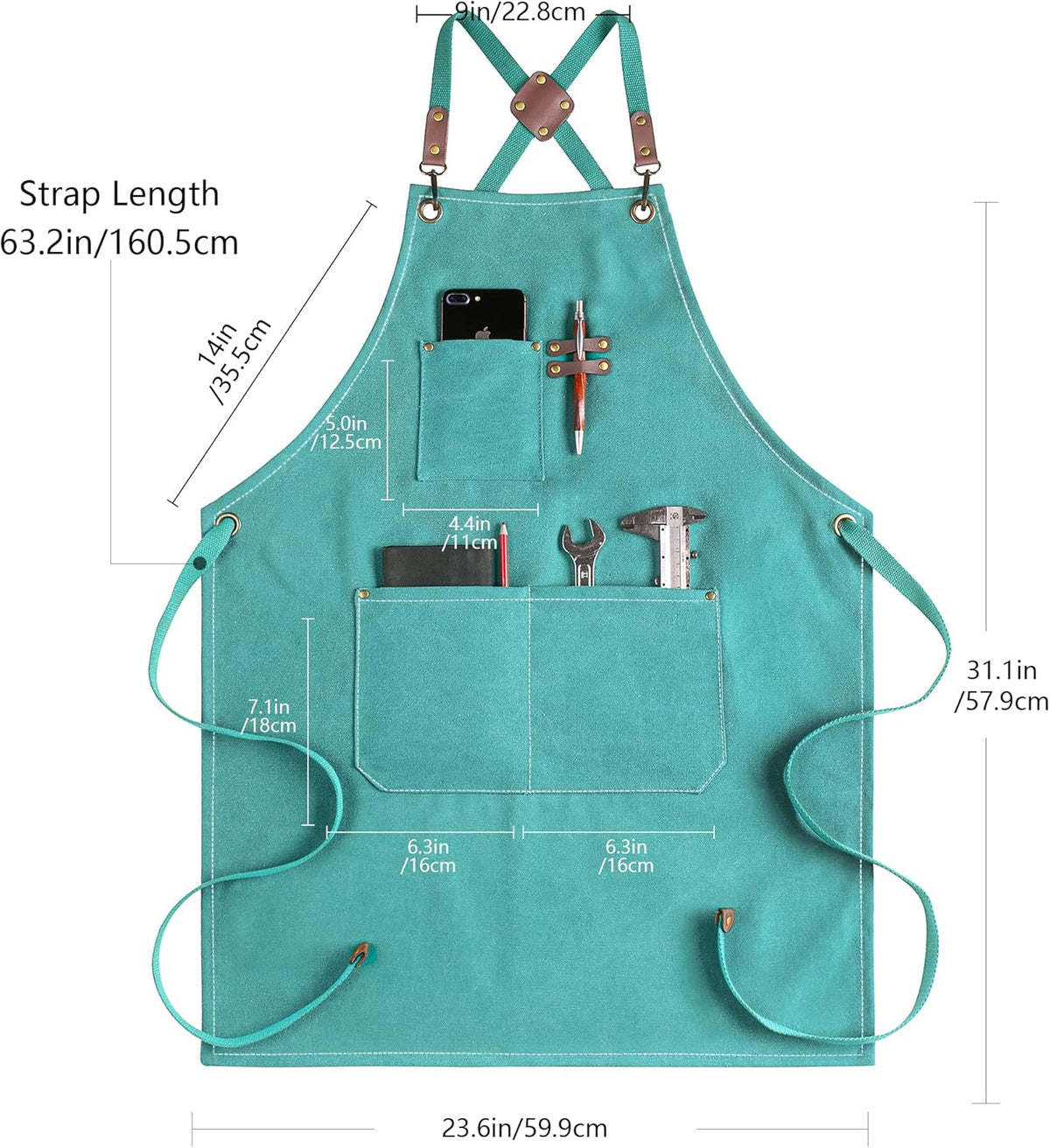 CONTAIL Chef Apron for Men Women,Canvas Aprons with Pockets-Cross Back Kitchen Apron for Cooking Grilling Baking BBQ Barber - PuriLite