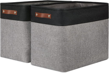 DULLEMELO Storage Baskets for Shelves, Fabric Collapsible Rectangular Storage Bins for Shelves, Closets, Nursery, Home, Office, Empty Gift Baskets (White&Teal) - PuriLite