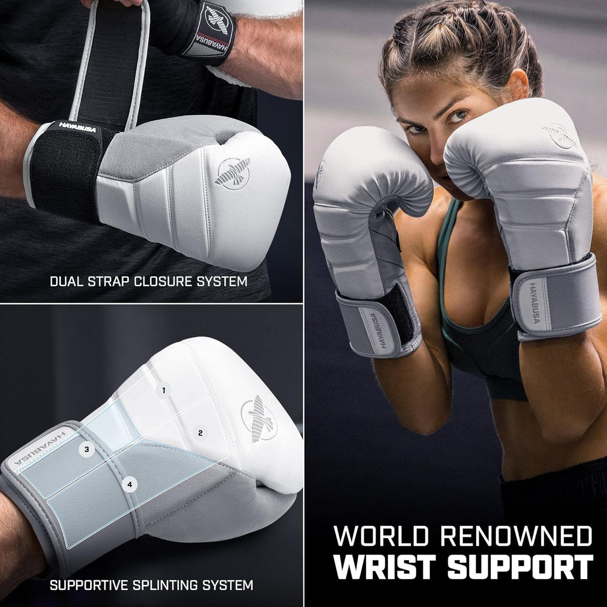 Hayabusa T3 Boxing Gloves for Men and Women Wrist and Knuckle Protection, Dual-X Hook and Loop Closure, Splinted Wrist Support, 5 Layer Foam Knuckle Padding - PuriLite