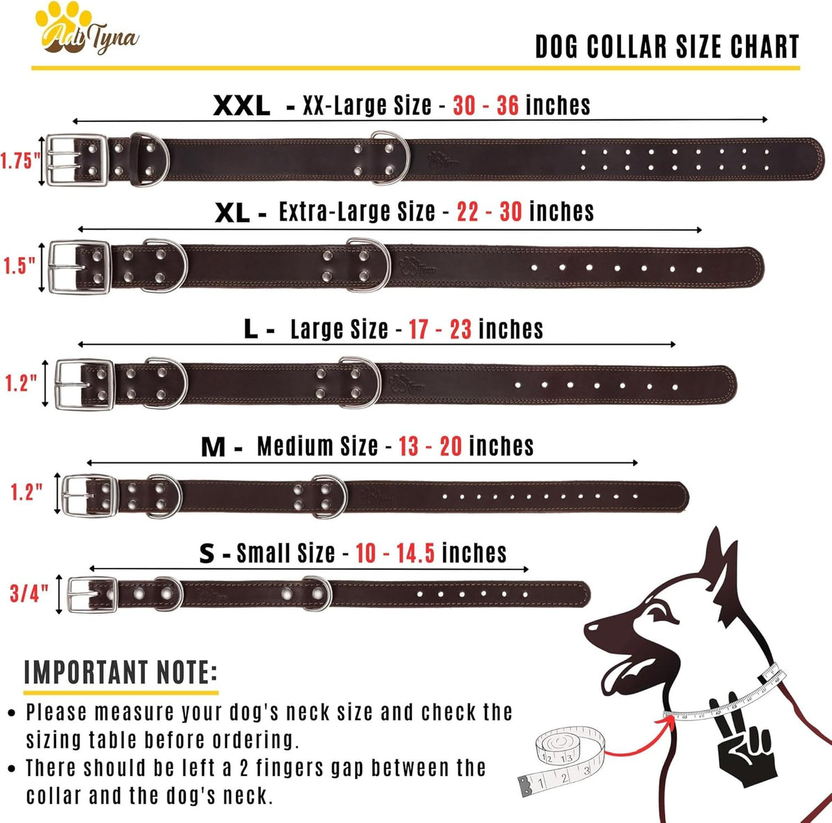ADITYNA Heavy-Duty Leather Dog Collar for Medium Dogs - Soft and Strong, 100% Genuine Leather - Collier Pour Chien (Medium: Fit 13" - 20" Neck, Brown) - PuriLite