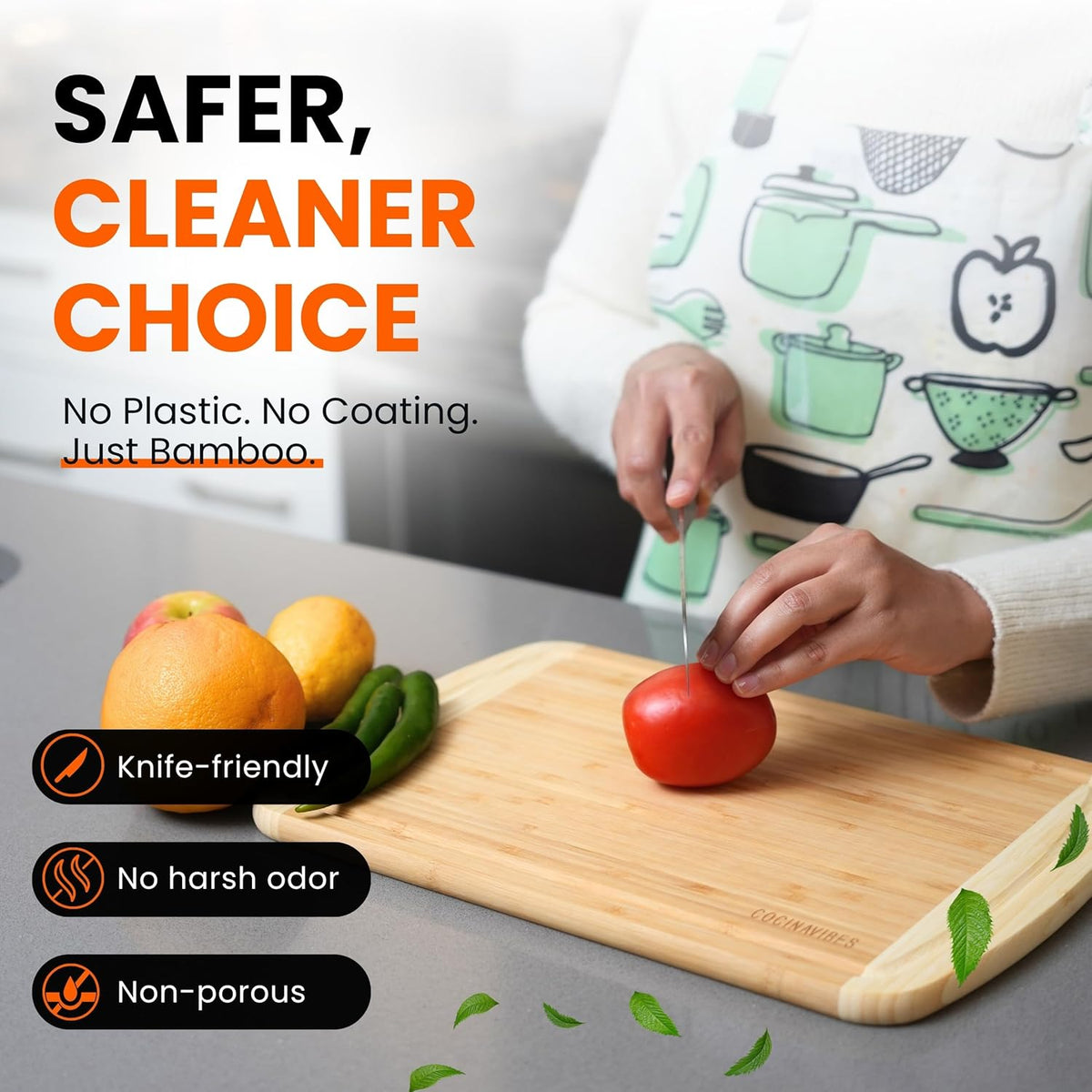 Bamboo Cutting Board Set – Non-Toxic Charcuterie & Chopping Boards for Kitchen, Large & Small Sizes, Safe Cutting Boards for Meat, Cheese, Pizza – Home & Kitchen Gift Idea - PuriLite