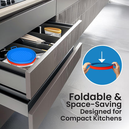 Collapsible Silicone Air Fryer Basket Liners Pot - AirFryer Liners Reusable Bowls for 3 to 5 qt - Air Fryer Accessories 2 Pack - Round Silicone Liners (Red & Blue) - PuriLite