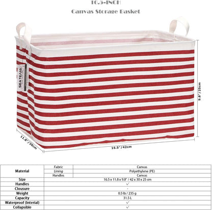 Sea Team 16.5 x 11.8 x 9.8 inches Square Canvas Fabric Storage Bins Shelves Storage Baskets Organizers for Nursery & Kid's Room, Grey Stripe - PuriLite