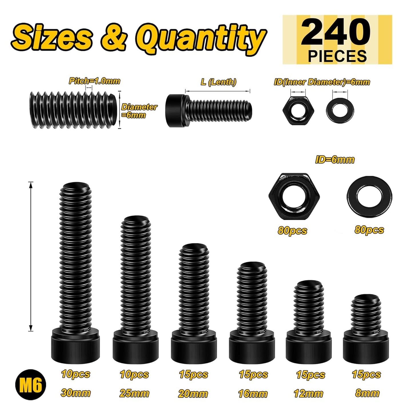 Mywish 900Pcs Metric Screw Assortment, M3 M4 M5 M6 Screw Assortment Kit 304 Stainless Steel Hex Socket Button Head Socket Cap Metric Screws Bolts & Flat Washers/Nuts/Hex Wrenches 16 Sizes 8MM to 20MM - PuriLite