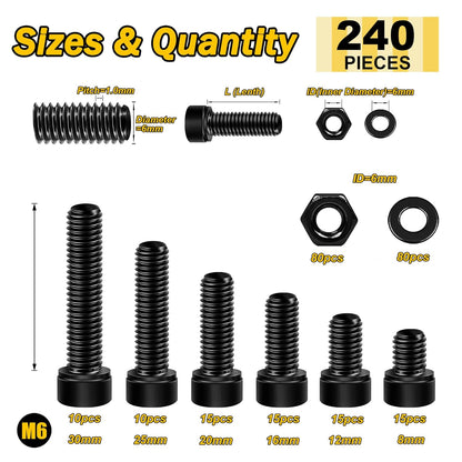 Mywish 900Pcs Metric Screw Assortment, M3 M4 M5 M6 Screw Assortment Kit 304 Stainless Steel Hex Socket Button Head Socket Cap Metric Screws Bolts & Flat Washers/Nuts/Hex Wrenches 16 Sizes 8MM to 20MM - PuriLite