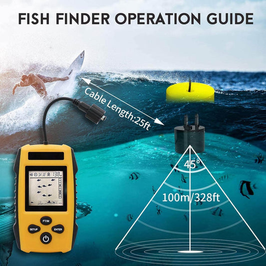Portable Fish Finder, LCD Display Fish Finder Sonar Sensor,Handheld Fish Depth Finder with Alarm,for Ice Fishing Sea Fishing Kayak Fishing - PuriLite
