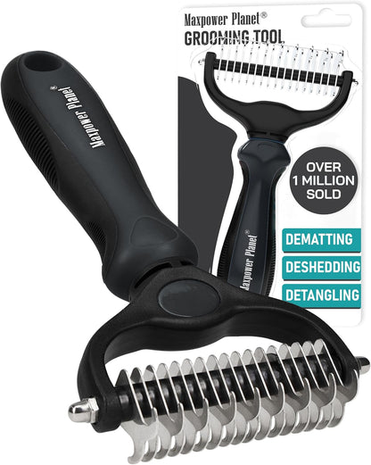 Maxpower Planet Pet Grooming Brush - Double Sided Shedding, Dematting - Undercoat Rake for Dogs - Dog Grooming Brush - Deshedding Brush for Dogs - Dog Brush, Cat Brush, Reduce Shedding by 95%, Black - PuriLite