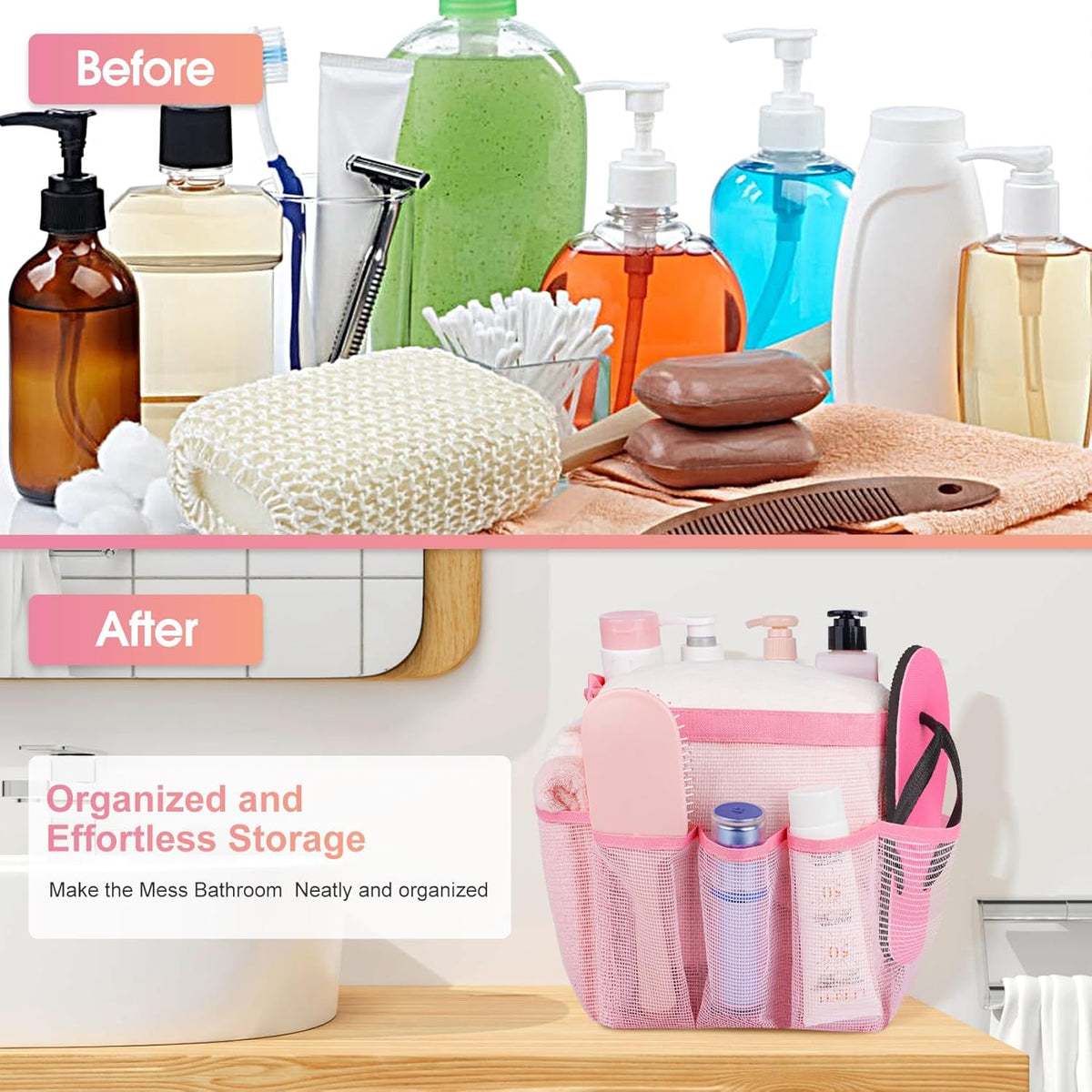 Attmu Mesh Shower Caddy Portable for College Dorm Room Essentials with 8 Pockets, Hanging Shower Caddy Basket Tote Bag Toiletry Accessories for Bathroom - PuriLite