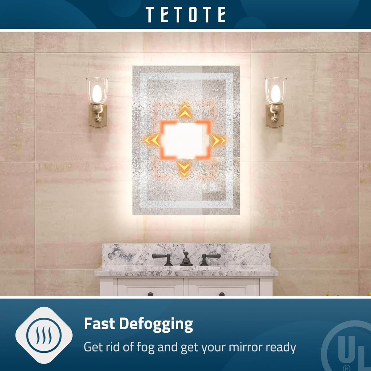 TETOTE 28 Inch Round LED Bathroom Vanity Mirror, Anti-Fog Dimmable Lights IP54 Waterproof Circle Makeup Wall Mounted Mirror - PuriLite