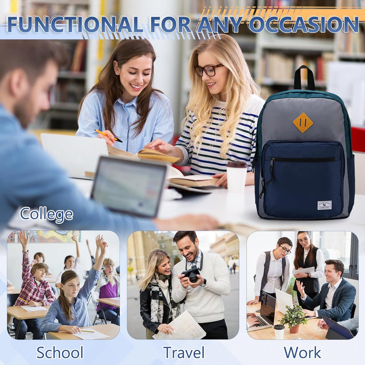 School Backpack for Kids,Lightweight Water Resistant Work Travel Backpack for Women Men Teens VONXURY - PuriLite