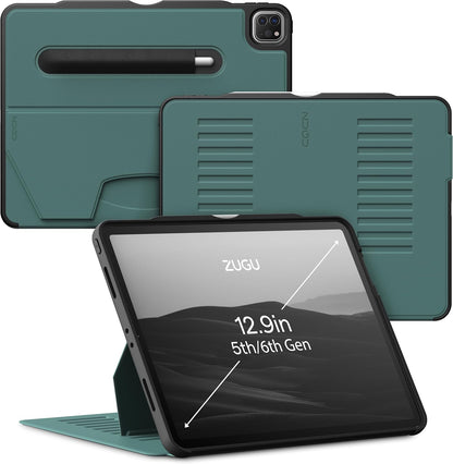 ZUGU iPad Pro 12.9 Case 2022/2021 6th & 5th Generation - Ultra Slim Protective Cover - Wireless Apple Pencil Charging - Convenient 10-Angle Magnetic Stand & Auto Sleep/Wake [ Black ] - PuriLite